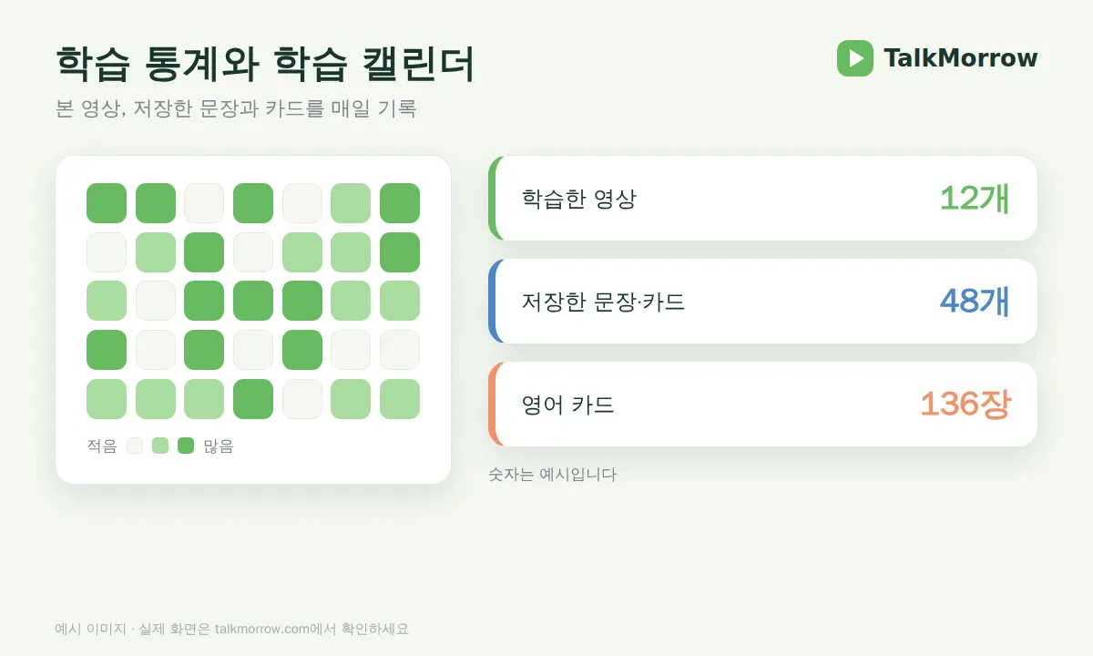 학습 통계와 학습 캘린더 예시