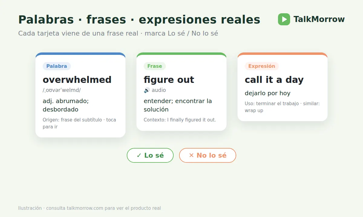Tres tipos de tarjetas: palabras, frases y expresiones